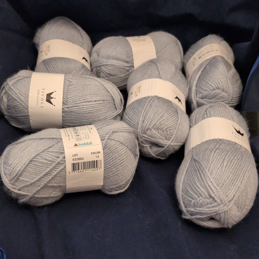 Lot of 7 Hobbii Tivoli Yarn Skeins - Light Gray Color 13 - Same Dye Lot 630860